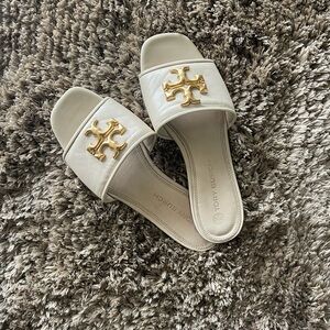 Tory Burch Gold Logo White Sandals